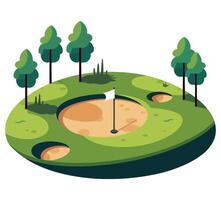 Golf course with green grass and trees illustration vector