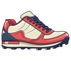 A cartoon red and white running shoe vector