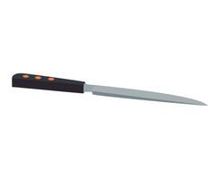 A knife with a black handle and orange tip vector