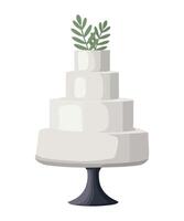 A white cake with green leaves on top vector