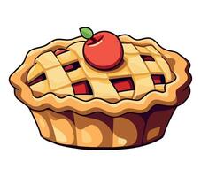 A cartoon apple pie with a red apple on top vector