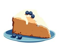 A piece of cheesecake with blueberries on a plate vector