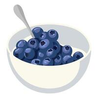 Blueberries in bowl with spoon illustration vector