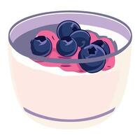 A bowl of yogurt with blueberries on top vector