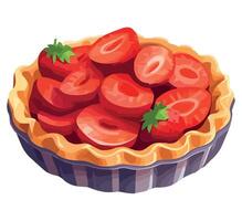 Strawberry pie with sliced strawberries on a white background vector