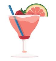 A strawberry and grapefruit cocktail with a straw and a blue straw vector
