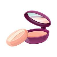 Round open compact powder case for applying makeup on a white background vector