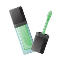 Lip gloss standing with open cap showing applicator on white background vector