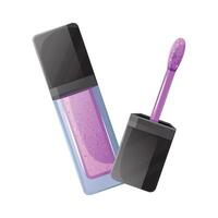 Lip gloss standing with open cap showing applicator on white vector
