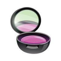 Round open compact powder case for applying makeup on white vector