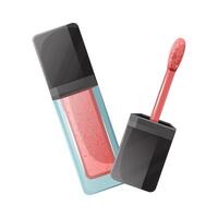 Lip gloss standing with open cap showing applicator vector