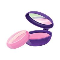 Round open compact powder case for applying makeup on a white vector