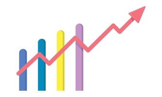 Statistical chart with bars showing positive growth and arrow going up vector