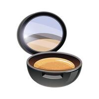 Round open compact powder case for applying makeup on white background vector