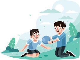 Two brothers playing ball in park vector