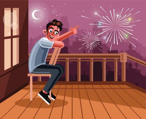 Watching Fireworks Graphics Illustration