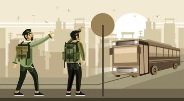 Waiting Bus at Bus Stop vector