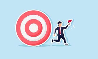 Chasing company work targets to achieve goals and earn recognition concept of A businessman running with a flag while being chased by a target board vector