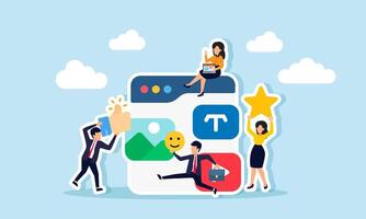 Appreciation, response, evaluation, and dedication for digital marketing team performance concept of A businessman and businesswoman working together in solid teamwork in digital marketing vector