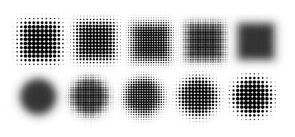 Circle halftone. Abstract dotted circles, round halftones geometric dots gradient and pop art texture. Dot spray gradation set. Illustration halftone gradient spotted, effect round vector