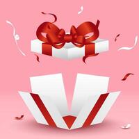 white box, red ribbon open vector