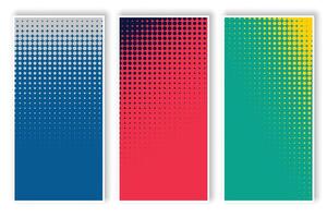 Dotted cover set. Abstract geometric backgrounds, contrasting saturated colors, fluorescent patterns. vector