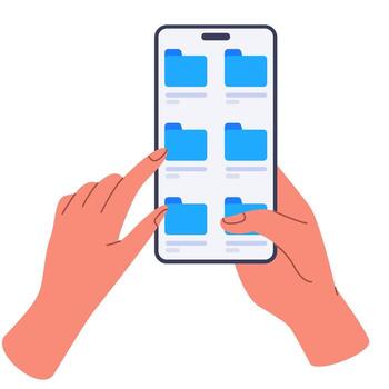 Mano móvil teléfono abrelatas archivo gerente vector