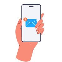 Hand Holding Mobile Phone Viewing Incoming Message vector
