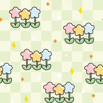 Seamless pattern of cute star flower cartoon hand drawn background.Nature.Floral.Leaf.Kawaii.Illustration.