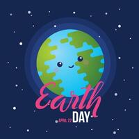 April 22 - Earth Day. The trend calligraphy. Cute smiling blue planet vector