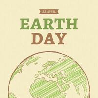 Happy earth day. Ecology concept. Design with globe map drawing and leaves on light brown background. vector