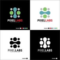pixel labs molecule modern pixel sign logo set template design vector