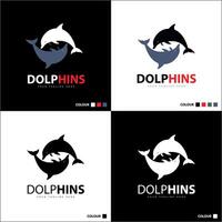 Two Dolphin jumping sealife silhouette logo set design template vector