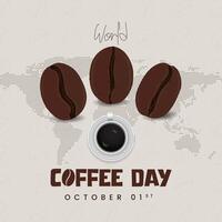 World Coffee Day October 1st banner with coffee and map illustration background vector