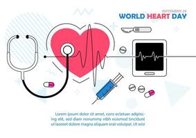 Concept of world heart day poster campaign in a icon line art and health care awareness in flat style and design vector
