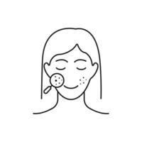 acne on skin face icon, pimple inflammation, dermatology or skincare, block pores problem, clean dermis, wrinkle mask, thin line symbol on white background vector