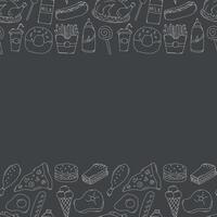 Fast food frame. Doodle fast food background vector