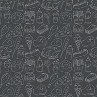 Seamless fast food pattern. fast food background. Doodle fastfood icons. Drawn food pattern vector