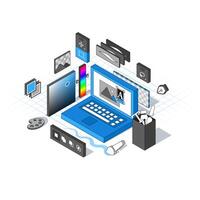 Raster Graphic Editor in Isometric style. Minimalistic axonometric Interface. 3d illustration in different dimensions. Big Ui graphics vector