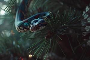 Snake symbol of 2025 year with Christmas tree fir branches photo