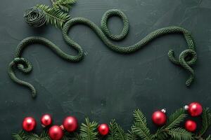 Snake a symbol of 2025 year with Christmas tree toy ball in green background photo