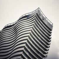 Modern multistory building with wavy exterior. Wave like building view. photo