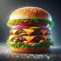 Towering Double Cheeseburger with Fresh Lettuce, Juicy Patties, Melty Cheese, and Crisp Pickles photo
