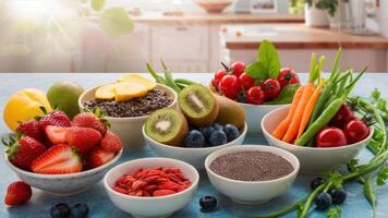Vibrant Bowl Of Acai With Fresh Berries, Granola, And Coconut Flakes, Top View, Healthy Breakfast Concept photo
