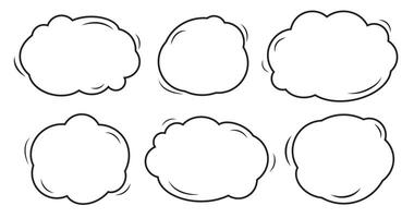 Speech symbol talk and thinking doodle background. Bubble with clouds thin line set. vector