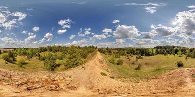 full spherical hdri 360 panorama on mountain in pinery in sunny spring day in equirectangular projection. VR AR content photo
