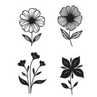 singel line black flower sillhouette set with white background vector