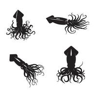 black silhouette colossal squid set 10 eps vector