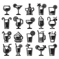 Set of icons of various black drink glasses image with white background vector