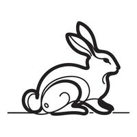 black silhouette singal line rabbit with white background vector